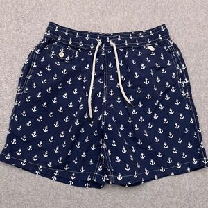 Polo Ralph Lauren Swim Trunks Mens Small Anchor All Over Print Mesh Lined Preppy